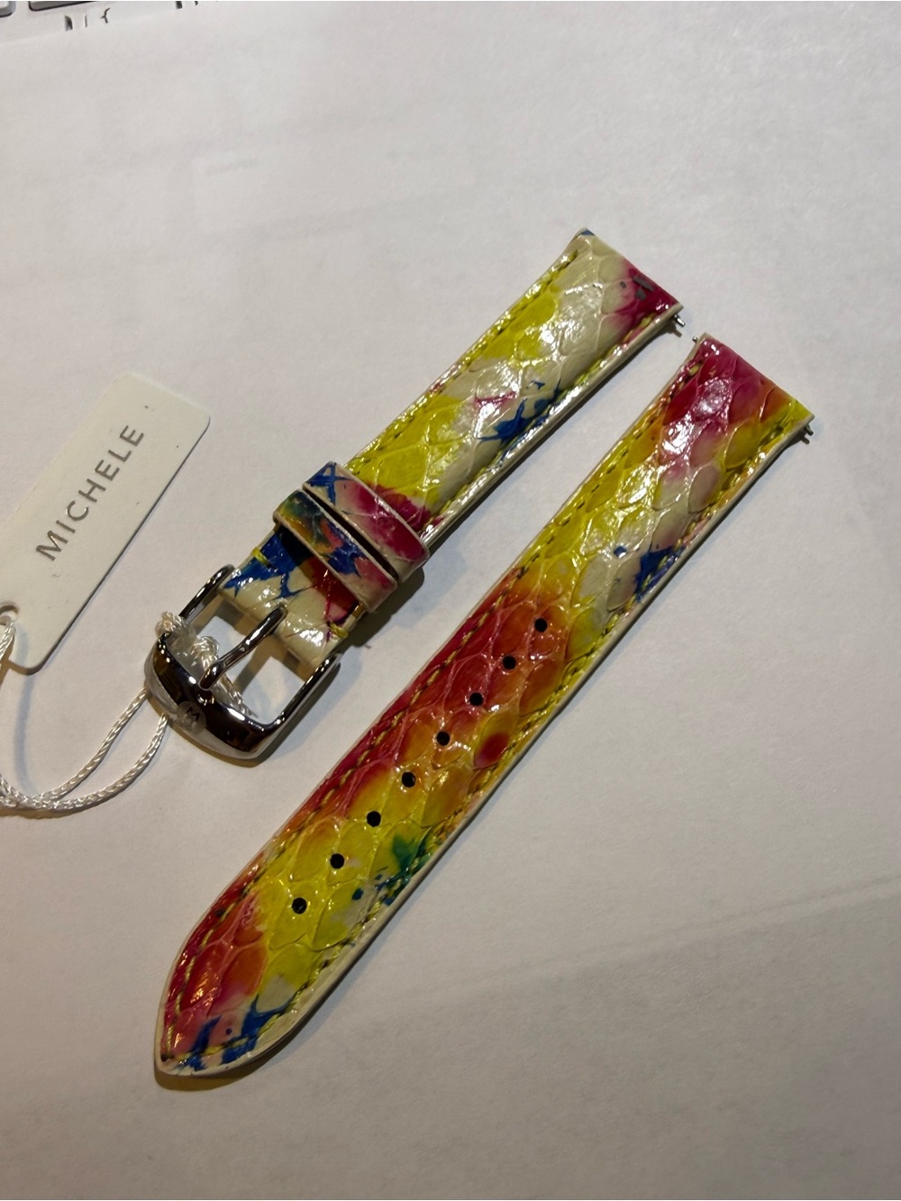 NEW AUTHENTIC MICHELE Deco CSX 36  MULTI COLOR Snakeskin WATCH BAND 18 MM Yellow